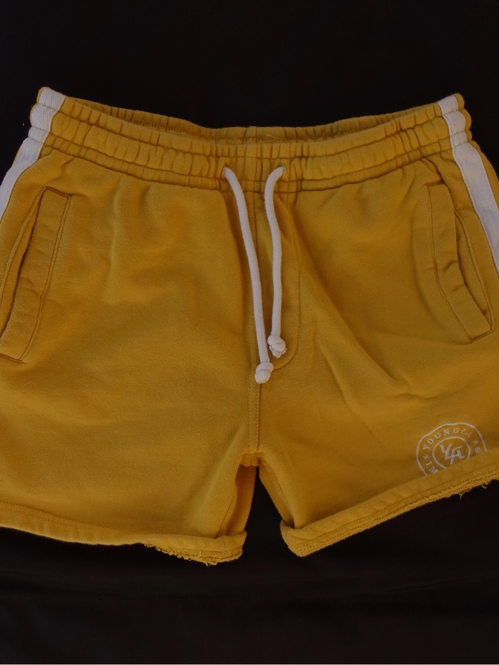 YoungLA Mustard Yellow Athletic Shorts with White Drawcord & Side Stripes